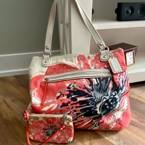 RARE Coach Poppy Placed Flower Glam Tote -19029